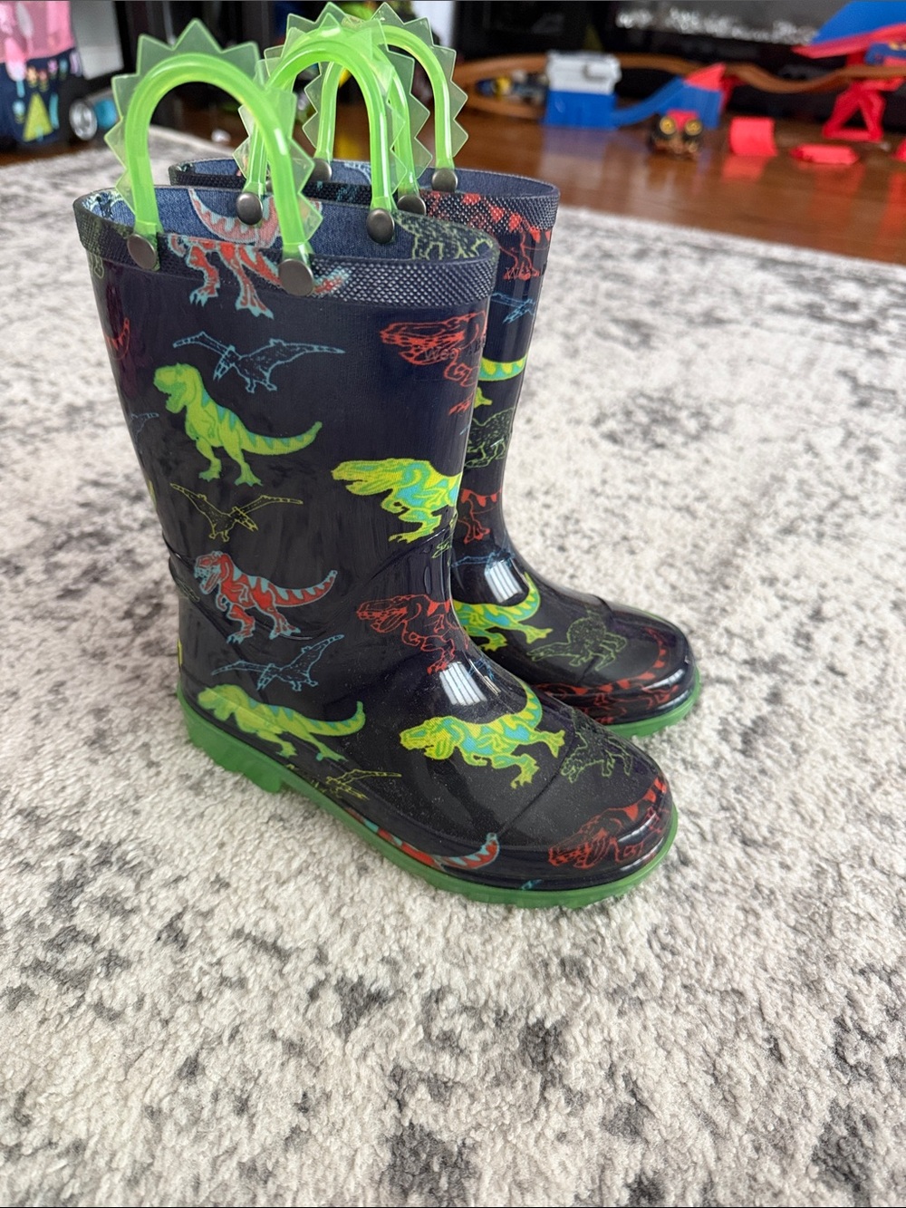 Kids Green Dino Rain Boots that light up